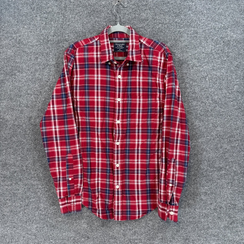 Abercrombie & Fitch Button Down Shirt Mens Medium Red Plaid Long Sleeve Casual